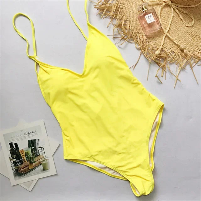 S - XXL V Neck Scrunch Butt Female Swimwear One Piece Swimsuit Women Backless Monokini High Cut Leg Bathing Suit Swim Bodysuit