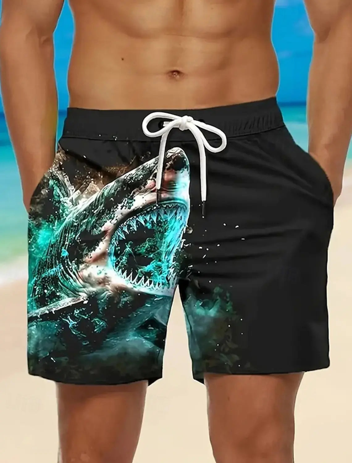 Men's Hawaiian Swim Trunks 3D Shark Print Beach Shorts Quick Dry Outdoor Leisure Sports Shorts Swimwear Fashion  Men's Shorts