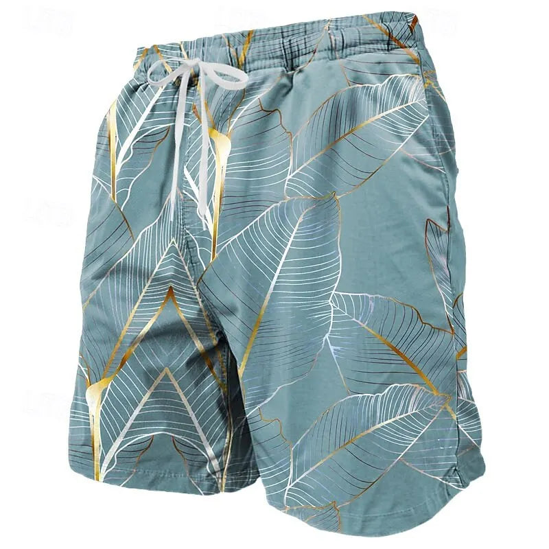 Men's Hawaiian Swim Trunks 3D Leaf Print Beach Shorts Quick Dry Outdoor Leisure Sports Shorts Swimwear Fashion Men's Shorts