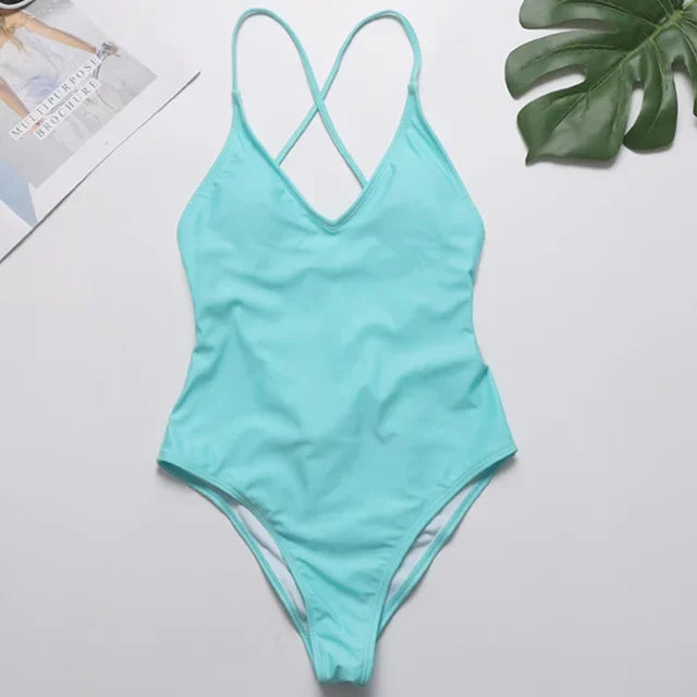S - XXL V Neck Scrunch Butt Female Swimwear One Piece Swimsuit Women Backless Monokini High Cut Leg Bathing Suit Swim Bodysuit