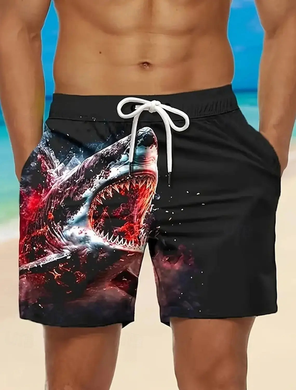 Men's Hawaiian Swim Trunks 3D Shark Print Beach Shorts Quick Dry Outdoor Leisure Sports Shorts Swimwear Fashion  Men's Shorts