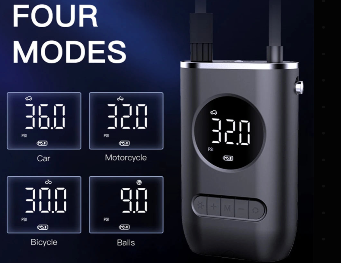 🛞 Portable Wireless Digital Tire Inflator – Multifunctional Electric Air Pump for Cars, Motorcycles, Bikes &amp; More (150 PSI | 2000mAh Dual Battery)