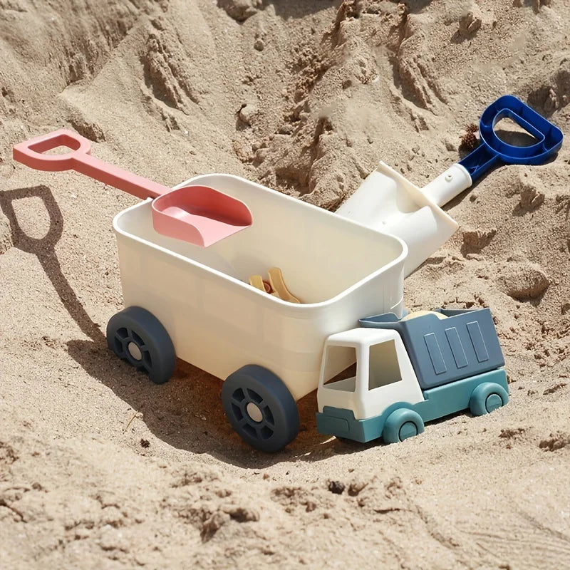Kids Beach Sand Toy Set With Truck, Shovel, Rake & Pretend Play Kitchen Tools