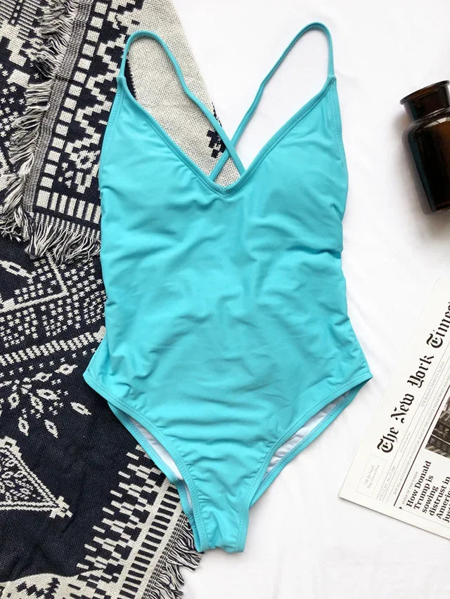 S - XXL V Neck Scrunch Butt Female Swimwear One Piece Swimsuit Women Backless Monokini High Cut Leg Bathing Suit Swim Bodysuit