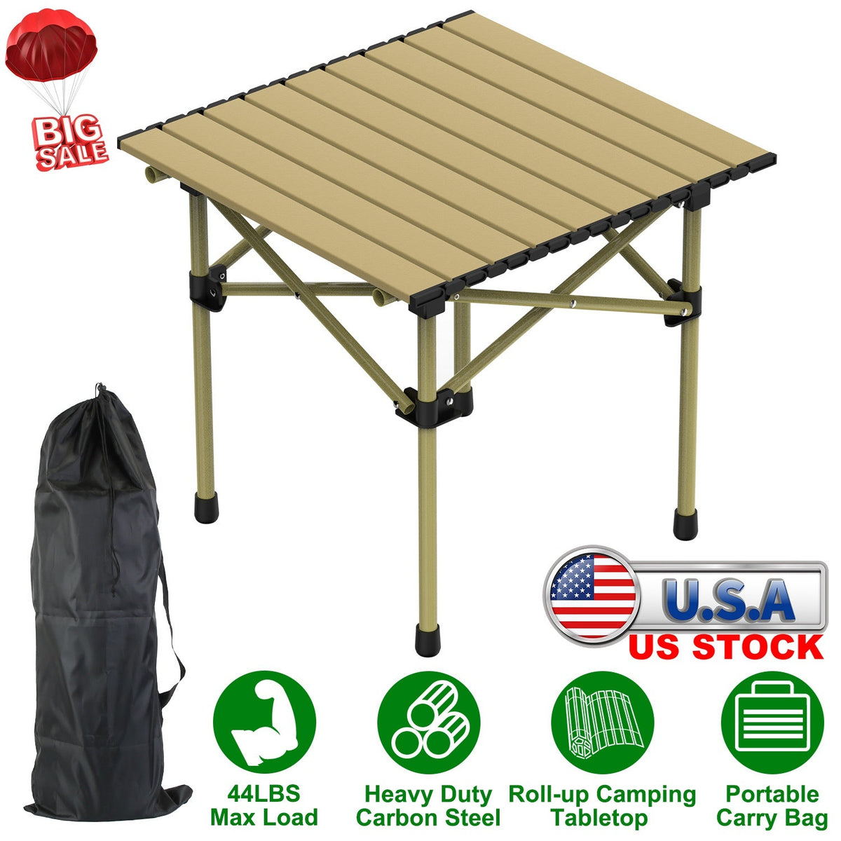 Folding Camping Table Portable Lightweight Carbon Steel Roll-up Picnic BBQ Desk with Carry Bag Heavy Duty for Outdoor Beach Backyard Party Patio Campi