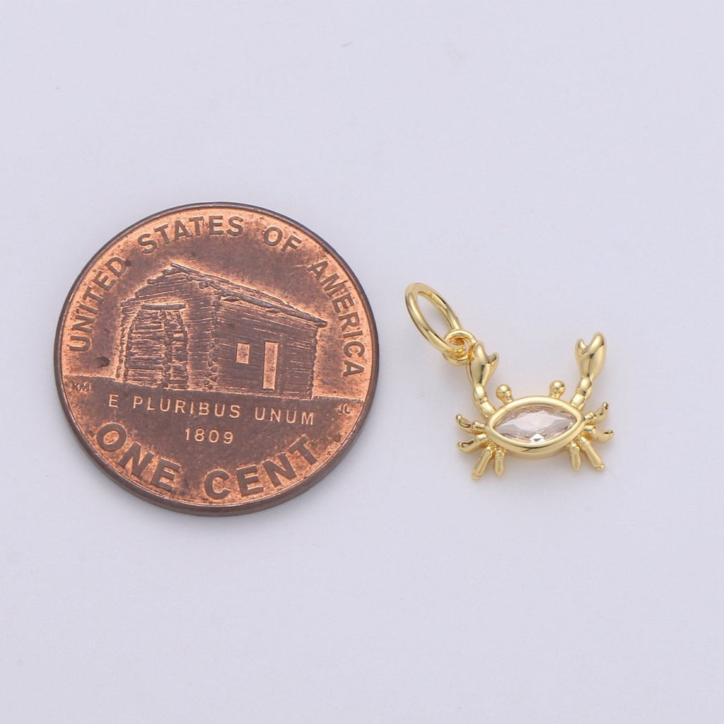 Crab 24K Gold Filled Tiny Charms, Gold Filled Crabby Charm, Gold Beach Charm, Silver Crab charm CZ Under the sea Jewelry Inspired | D-553 D-554