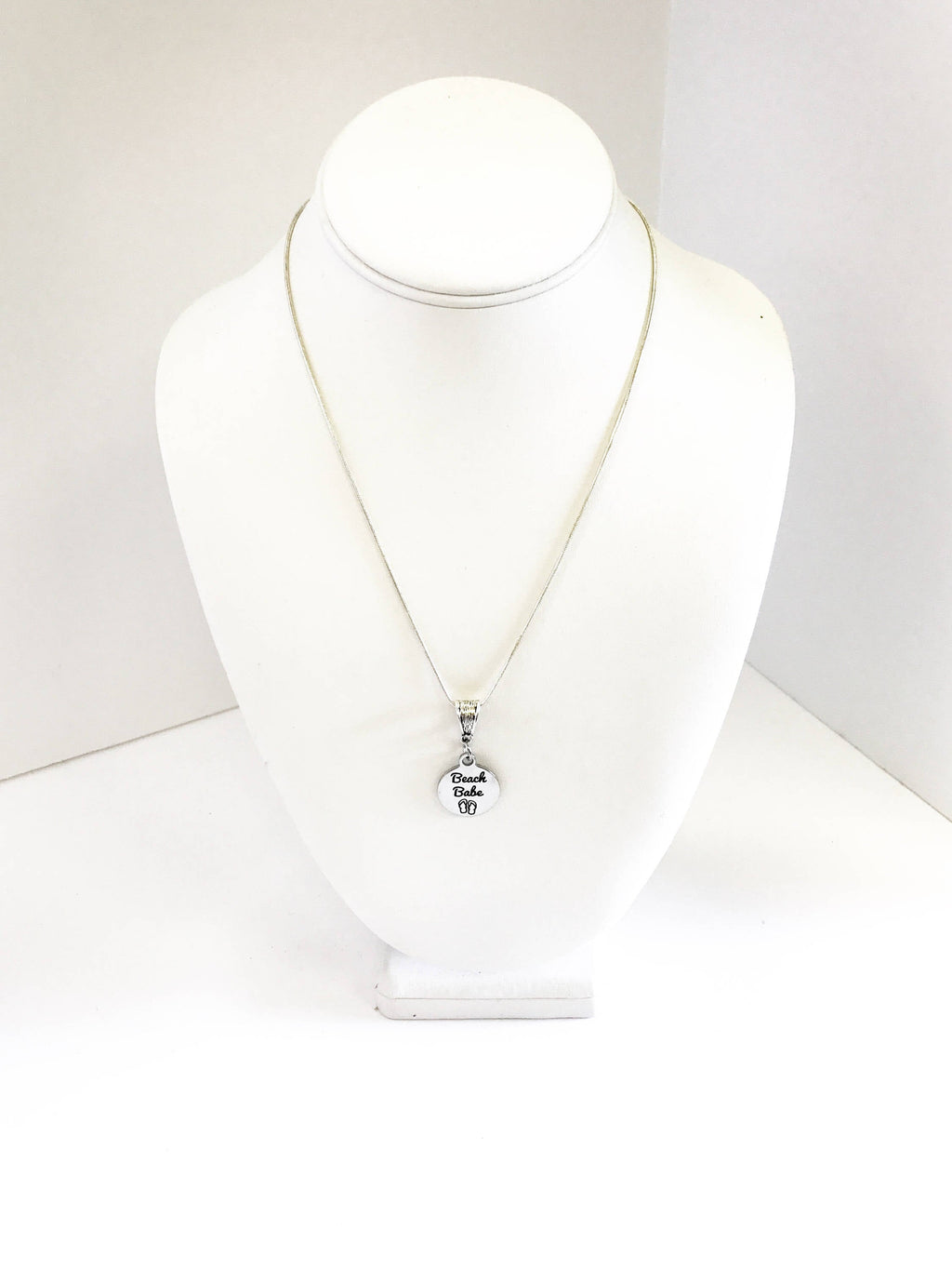 Beach Babe SS Engraved Pendant Necklace, Beach Lover Gift, Spring Jewelry Gift For Her, Summer Fun Jewelry, Girlfriend Trip Gift, Wife Gift