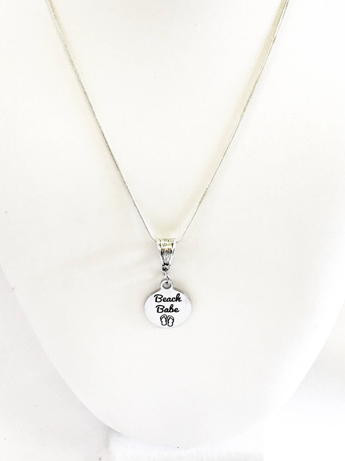 Beach Babe SS Engraved Pendant Necklace, Beach Lover Gift, Spring Jewelry Gift For Her, Summer Fun Jewelry, Girlfriend Trip Gift, Wife Gift