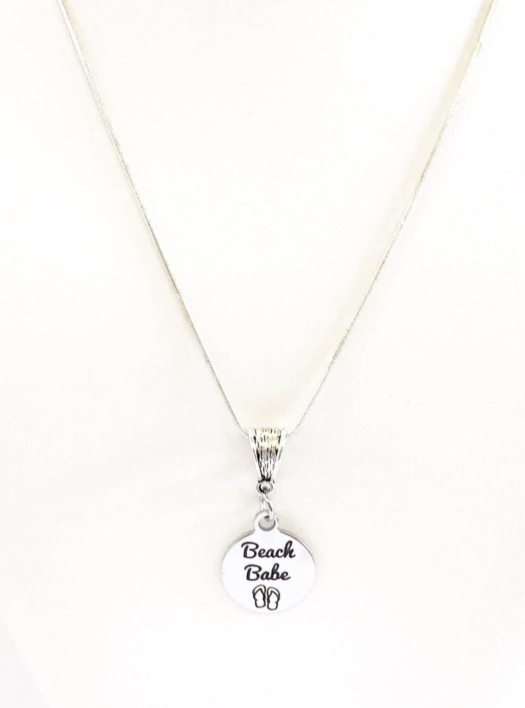 Beach Babe SS Engraved Pendant Necklace, Beach Lover Gift, Spring Jewelry Gift For Her, Summer Fun Jewelry, Girlfriend Trip Gift, Wife Gift