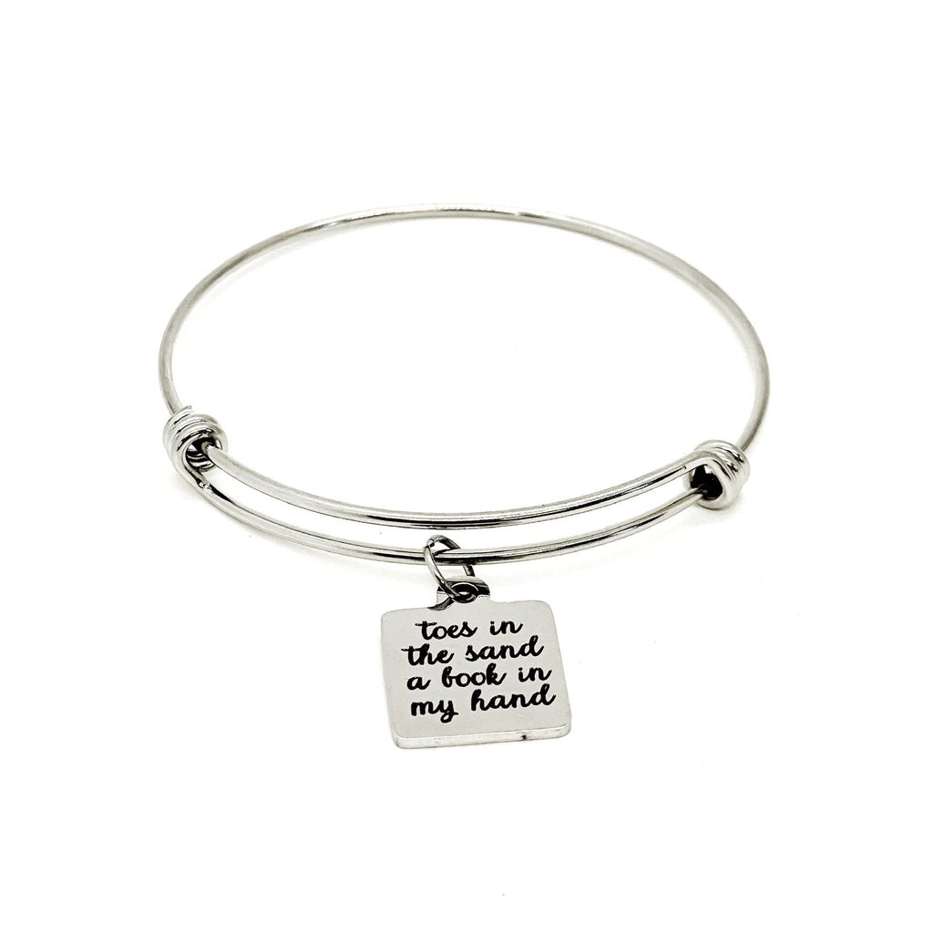 Beach Jewelry, Toes In The Sand Book In My Hand Charm Bracelet, Girls Trips Gifts, Weekend Getaway Gifts, Wife Gifts, Daughter Gifts