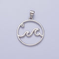 OS Sterling Silver Ocean Wave Charm with Micro Pave Water Beach Pendant SL-402