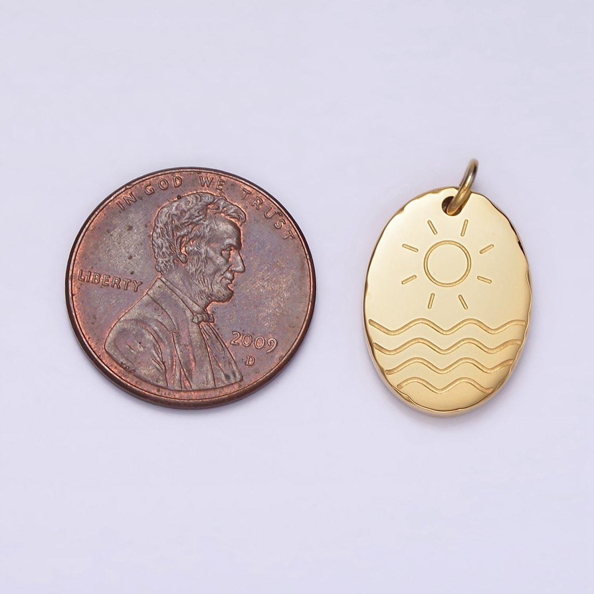 Stainless Steel Celestial Sun Sea Ocean Beach Engraved Oval Charm | P1236