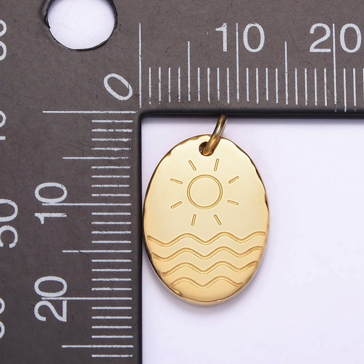 Stainless Steel Celestial Sun Sea Ocean Beach Engraved Oval Charm | P1236