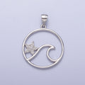 Sterling Silver Star Fish Ocean Wave Charm Micro Pave CZ Under The Sea Water Beach Pendant SL-404