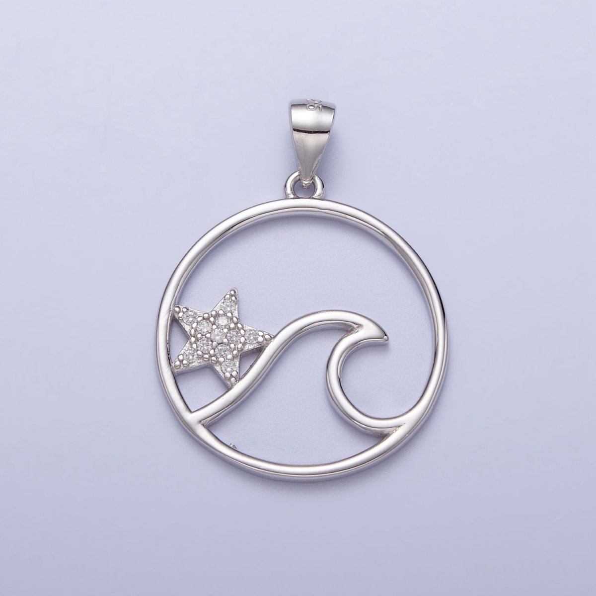 Sterling Silver Star Fish Ocean Wave Charm Micro Pave CZ Under The Sea Water Beach Pendant SL-404