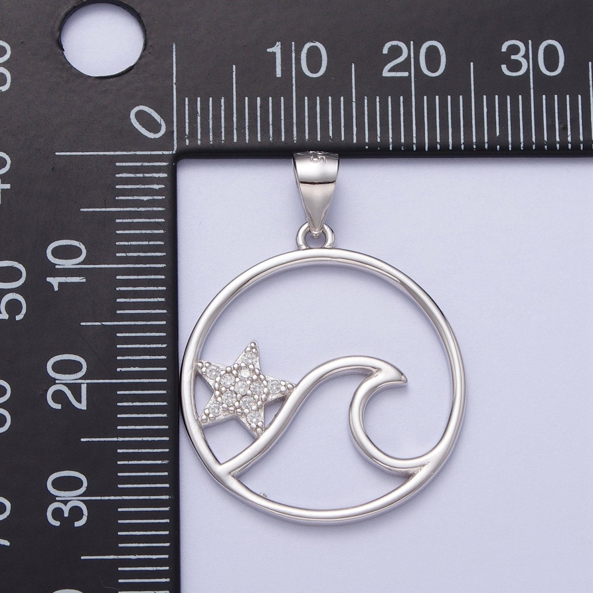 Sterling Silver Star Fish Ocean Wave Charm Micro Pave CZ Under The Sea Water Beach Pendant SL-404